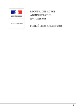 Recueil Des Actes Administratifs N°47-2016-055 Publié Le 29 Juillet 2016