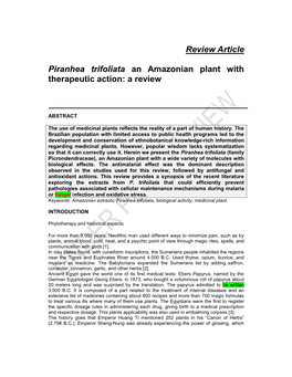 Review Article Piranhea Trifoliata an Amazonian Plant with Therapeutic Action