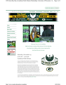 Saturday, November 15 9:00 Am – 3:00 Pm Lambeau Field Atrium. Page 1 of 3 UW-Green Bay Day at Lambeau Field | Packers Partenrs