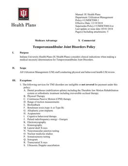 Temporomandibular Joint Disorders Policy