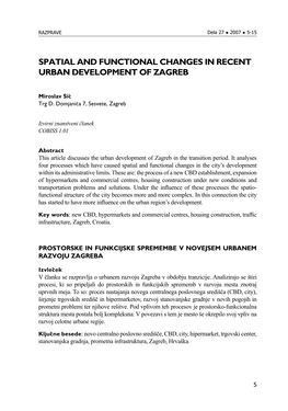 Spatial and Functional Changes in Recent Urban Development of Zagreb