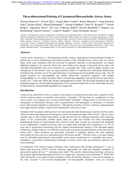 Three-Dimensional Printing of Customized Bioresorbable Airway