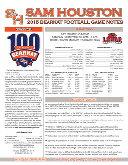 Sam Houston 2015 Bearkat Football Game Notes