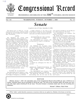 Senate (Legislative Day of Friday, September 22, 2000)