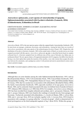 Asterocheres Siphunculus, a New Species of Asterocheridae