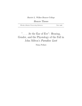 Hearing, Gender, and the Physiology of the Fall in John Milton's