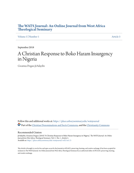 A Christian Response to Boko Haram Insurgency in Nigeria Gwamna Dogara Je'adayibe