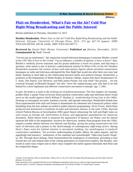 Platt on Hendershot, 'What's Fair on the Air? Cold War Right-Wing Broadcasting and the Public Interest'