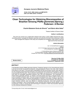 Clean Technologies for Obtaining Biocomposites of Brazilian Ginseng Pfaffia Glomerata (Spreng.) Pedersen: a Review