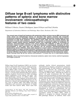Diffuse Large B-Cell Lymphoma with Distinctive Patterns of Splenic and Bone Marrow Involvement: Clinicopathologic Features of Two Cases