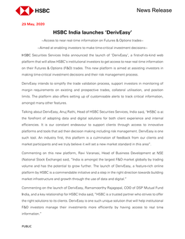 HSBC India Launches Deriveasy