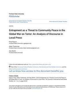 Entrapment As a Threat to Community Peace in the Global War on Terror: an Analysis of Discourse in Local Press