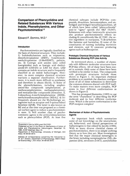 Comparison of Phencyclidine and Related Substances with Various Indole, Phenethylamine, and Other Psychotomimetics