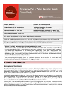 Emergency Plan of Action Operation Update Yemen: Floods