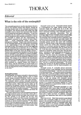 Editorial What Is the Role of the Eosinophil?