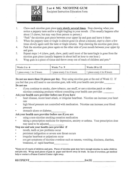 2 Or 4 MG NICOTINE GUM Recipient Instruction Education Form