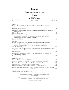 TEXAS ENVIRONMENTAL LAW JOURNAL Volume 50 Winter 2020 Number 2