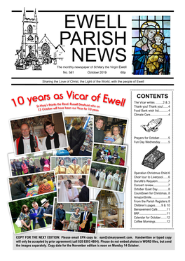 EWELL PARISH NEWS the Monthly Newspaper of St Mary the Virgin Ewell No