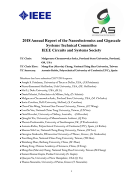 2018 Annual Report of the Nanoelectronics and Gigascale Systems Technical Committee IEEE Circuits and Systems Society
