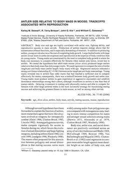 Antler Size Relative to Body Mass in Moose: Tradeoffs Associated with Reproduction