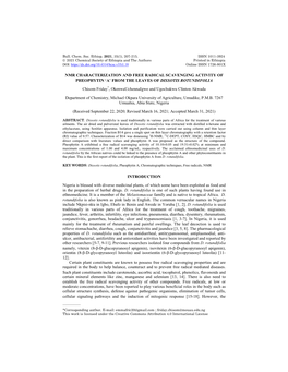 Nmr Characterization and Free Radical Scavenging Activity of Pheophytin ‘A’ from the Leaves of Dissotis Rotundifolia