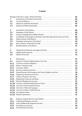 Performance Report and Accounts of the District Secretariat