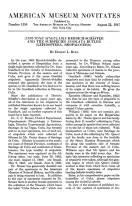 AMERICAN MUSEUM NOVITATES Published by Number 1359 the AMERICAN MUSEUM of NATURAL HISTORY August 22, 1947 New York City