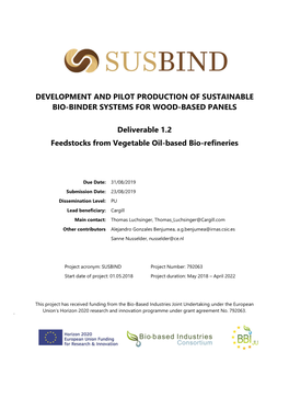 Feedstocks from Vegetable Oil-Based Bio-Refineries