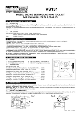 DIESEL ENGINE SETTING/LOCKING TOOL KIT for VAUXHALL/OPEL 2.0Di/2.2Di
