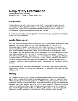 Respiratory Examination Learnpediatrics.Com Narration Written by Drs