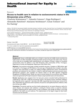 International Journal for Equity in Health Biomed Central