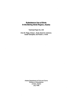 Subsistence Use of Birds in the Bering Strait Region, Alaska