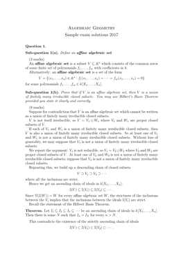 Algebraic Geometry Sample Exam Solutions 2017