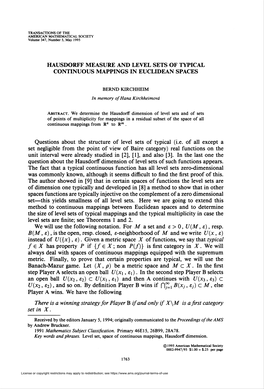 Hausdorff Measure and Level Sets of Typical Continuous Mappings in Euclidean Spaces