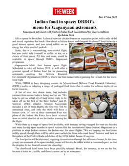 Indian Food in Space: DRDO's Menu for Gaganyaan Astronauts