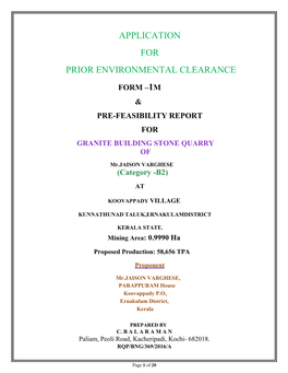 Application for Prior Environmental Clearance