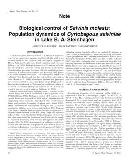 Note Biological Control of Salvinia Molesta: Population Dynamics Of