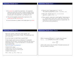 Outcomes, Sample Space Outcomes, Sample Space