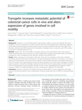 Transgelin Increases Metastatic Potential of Colorectal Cancer Cells