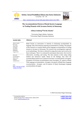 Seloka: Jurnal Pendidikan Bahasa Dan Sastra Indonesia the Accommodation Pattern of Batak Society Language in Trading Domain With