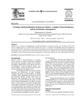 1Cytology and Hybridization in Ipomoea Triloba L. Complex (Convolvulaceae) and Its Taxonomic Consequences