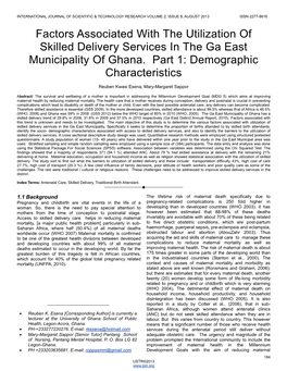 Factors Associated with the Utilization of Skilled Delivery Services in the Ga East Municipality of Ghana. Part 1: Demographic Characteristics