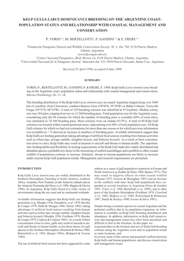 Kelp Gulls Larus Dominicanus Breeding on the Argentine Coast: Population Status and Relationship with Coastal Management and Conservation