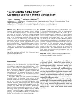 Leadership Selection and the Manitoba NDP