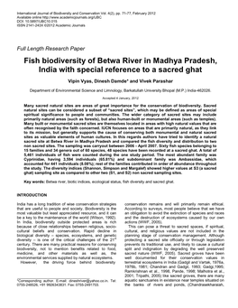 Current Fish Biodiversity Profile of Betwa River in Madhyapradesh