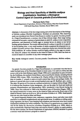 Biology and Host Specificity of Melittia Oedipus Control Agent of Coccinia