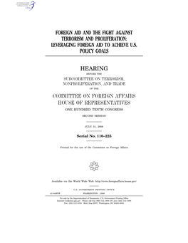 Foreign Aid and the Fight Against Terrorism and Proliferation: Leveraging Foreign Aid to Achieve U.S