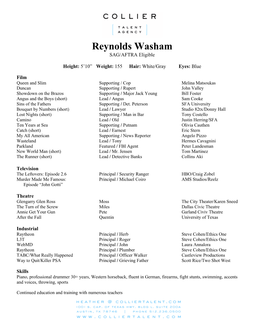 Reynolds Washam SAG/AFTRA Eligible