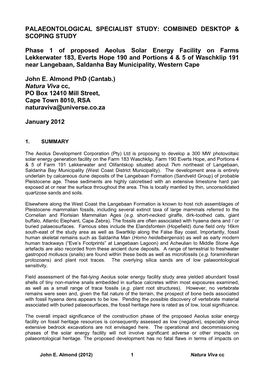 Palaeontological Impact Assessment: Desktop Study