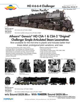 HO 4-6-6-4 Challenger Athearn® Genesis® HO CSA